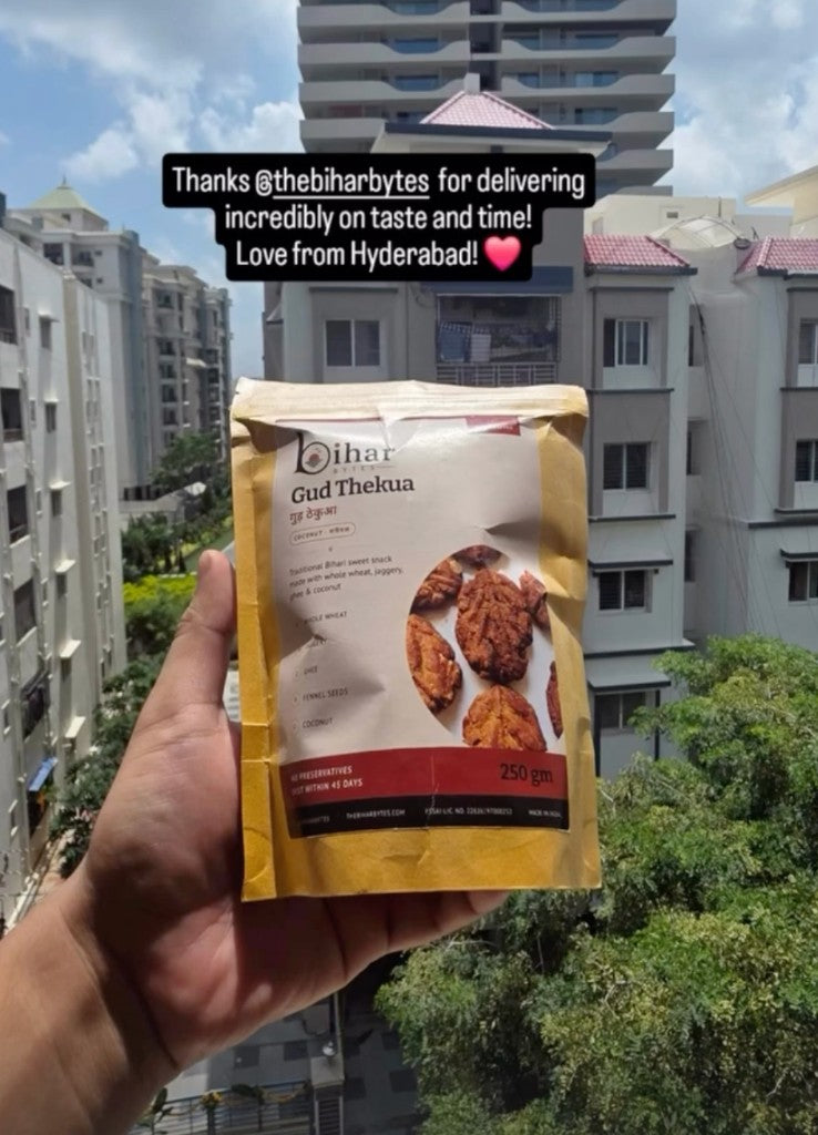Customer in Hyderabad with Gud Thekua pack
