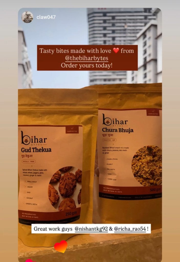 Gud Thekua and Chura Bhuja packs from a customer