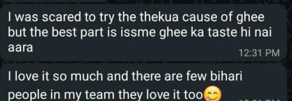 WhatsApp messages praising Gud Thekua